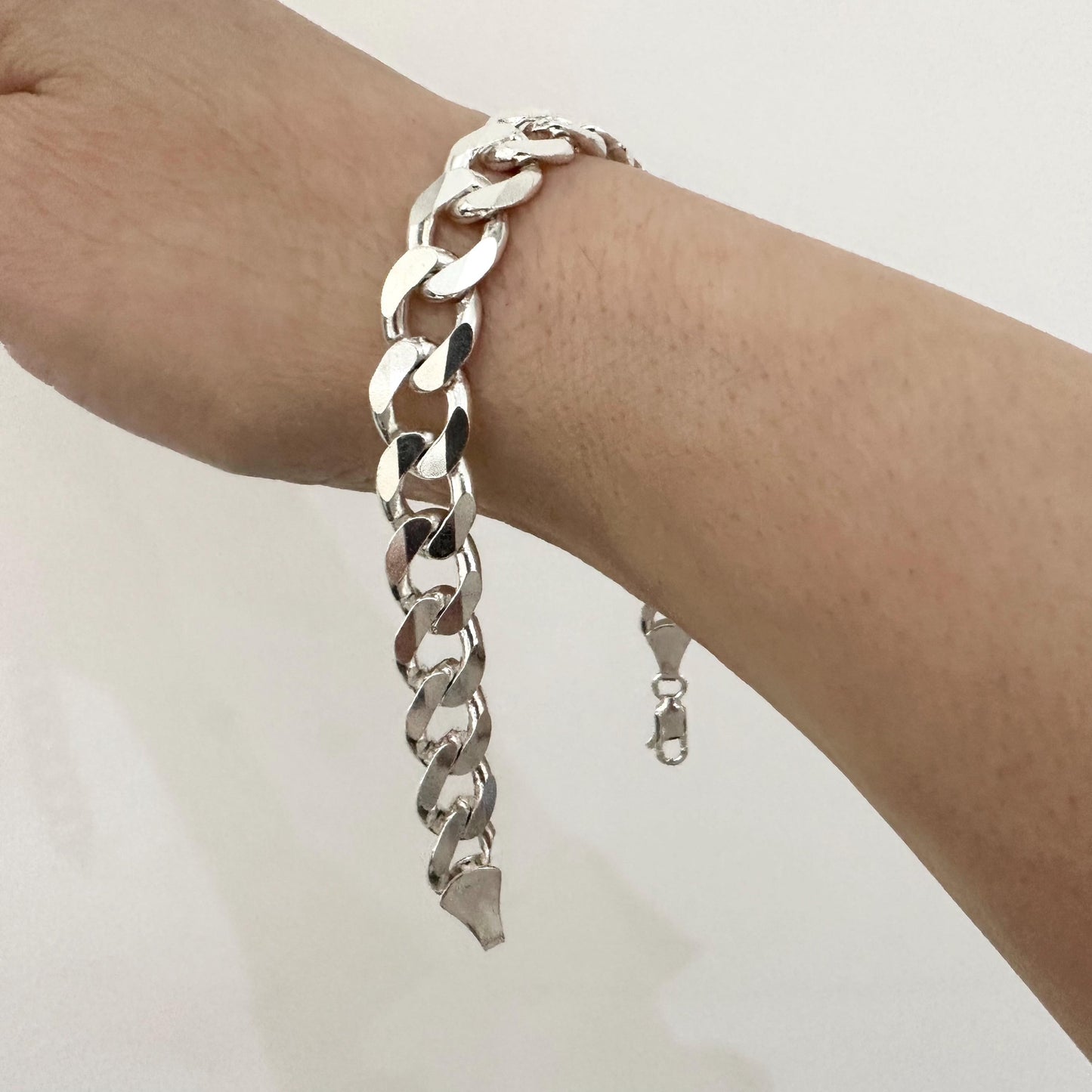 Mens Sterling Silver Cuban Chain Chunky Bracelet 10 mm Chain Link Bracelet Cool Man Jewelry Statement Brutalist Handmade Bracelet Gift Him