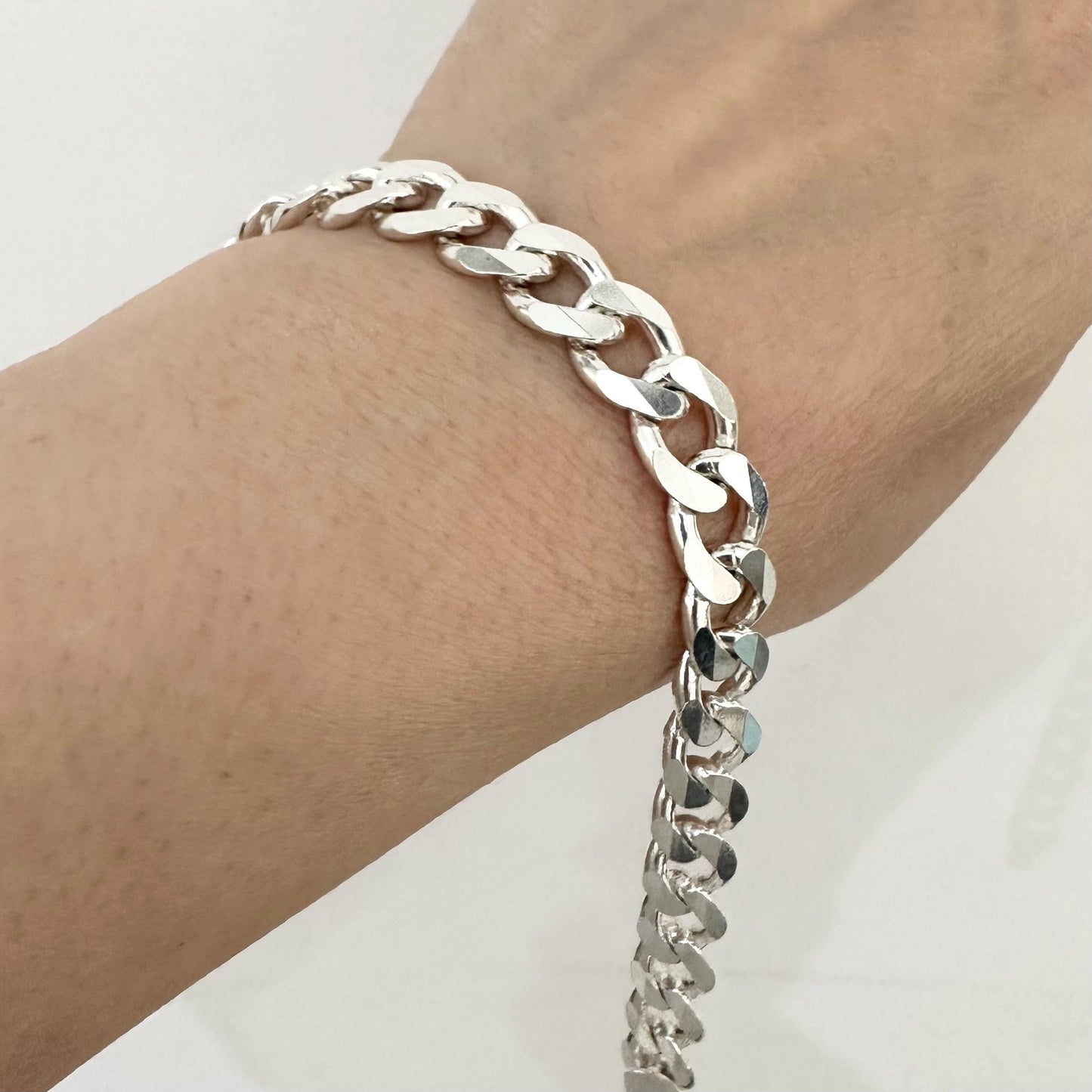 Mens Sterling Silver Cuban Chain Chunky Bracelet 10 mm Chain Link Bracelet Cool Man Jewelry Statement Brutalist Handmade Bracelet Gift Him