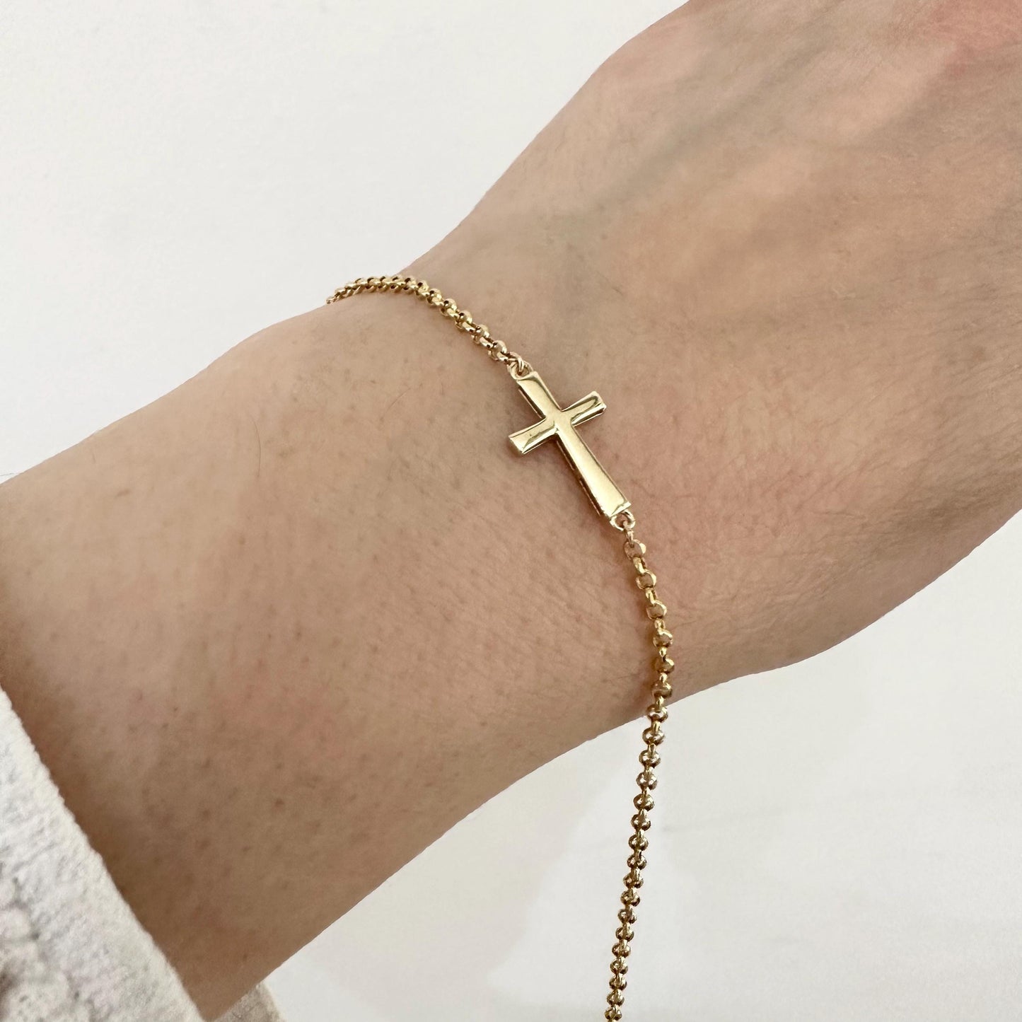 14k Solid Gold Cross Charm Chain Bracelet Tiny Delicate Cross Bracelet Minimalist Jewelry Stylish Dainty Chain Bracelet Gift Girlfriend