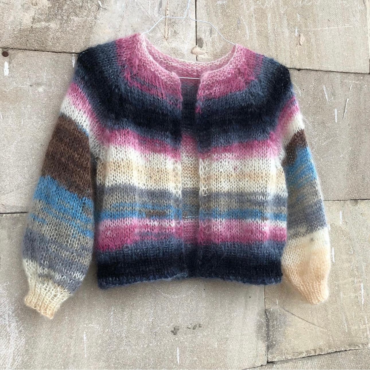 Mohair colorful cropped fuzzy cardigan Multi color open front cable knit raglan cardigan woman Abstract Boho Warm gift for women Christmas