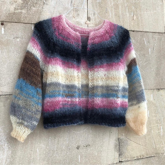 Mohair colorful cropped fuzzy cardigan Multi color open front cable knit raglan cardigan woman Abstract Boho Warm gift for women Christmas