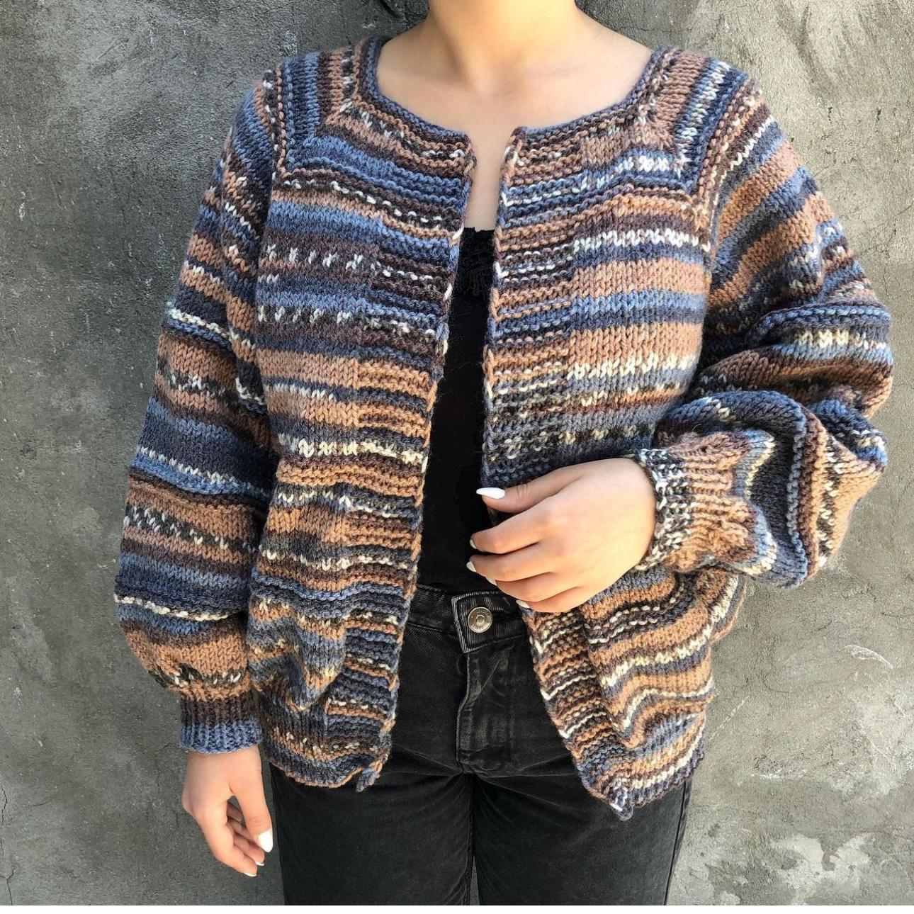 Multicolour Chunky Hand Knit Open Front Wool Cardigan for Women’s by Garust