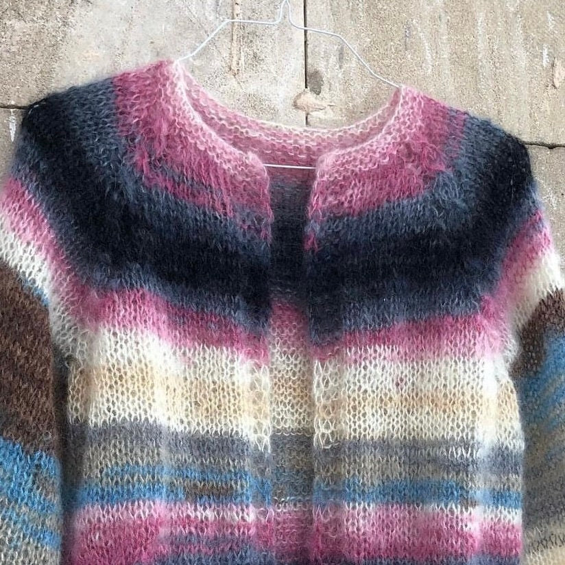 Mohair colorful cropped fuzzy cardigan Multi color open front cable knit raglan cardigan woman Abstract Boho Warm gift for women Christmas