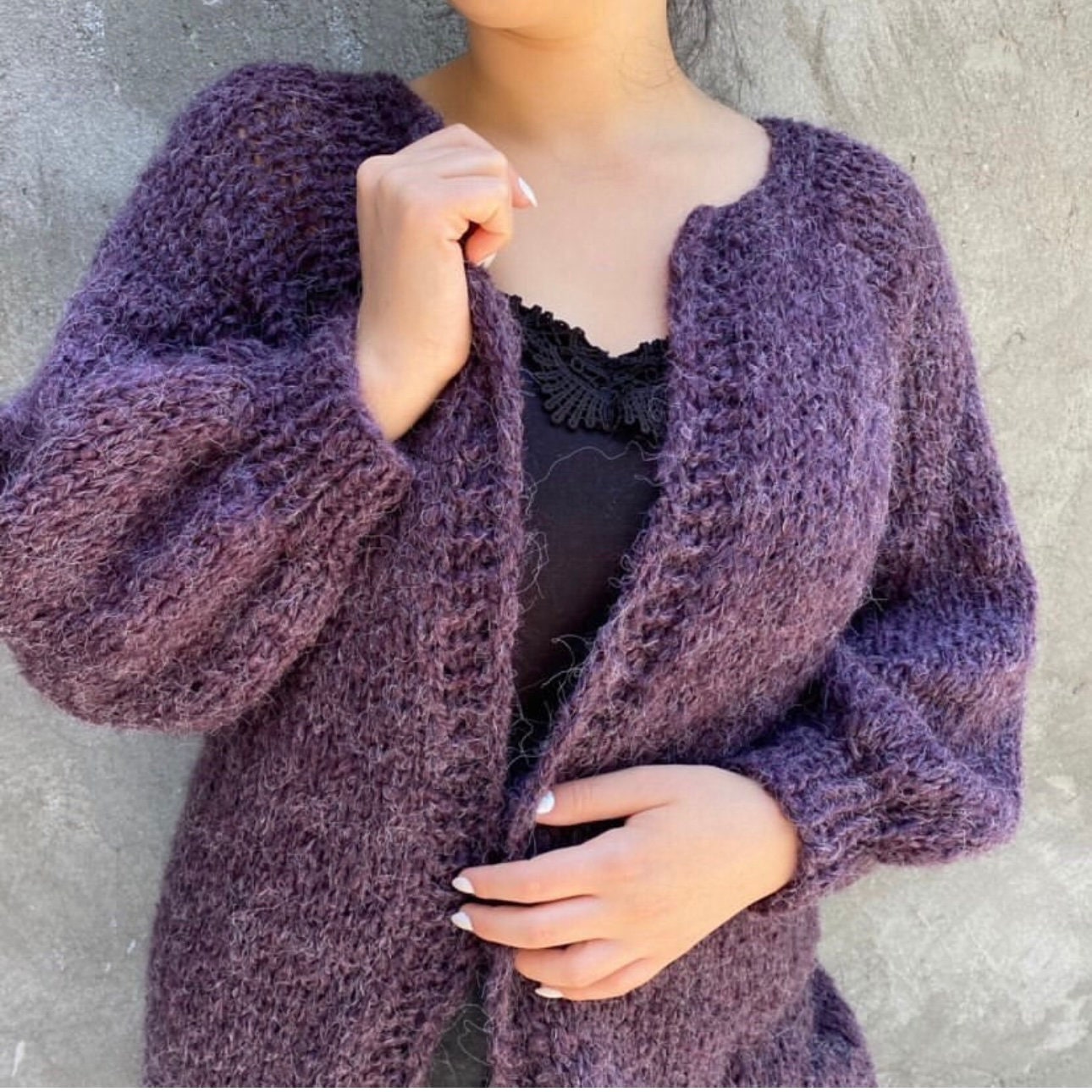 Long Fluffy Mohair Open Front Cardigan Woman by Garust