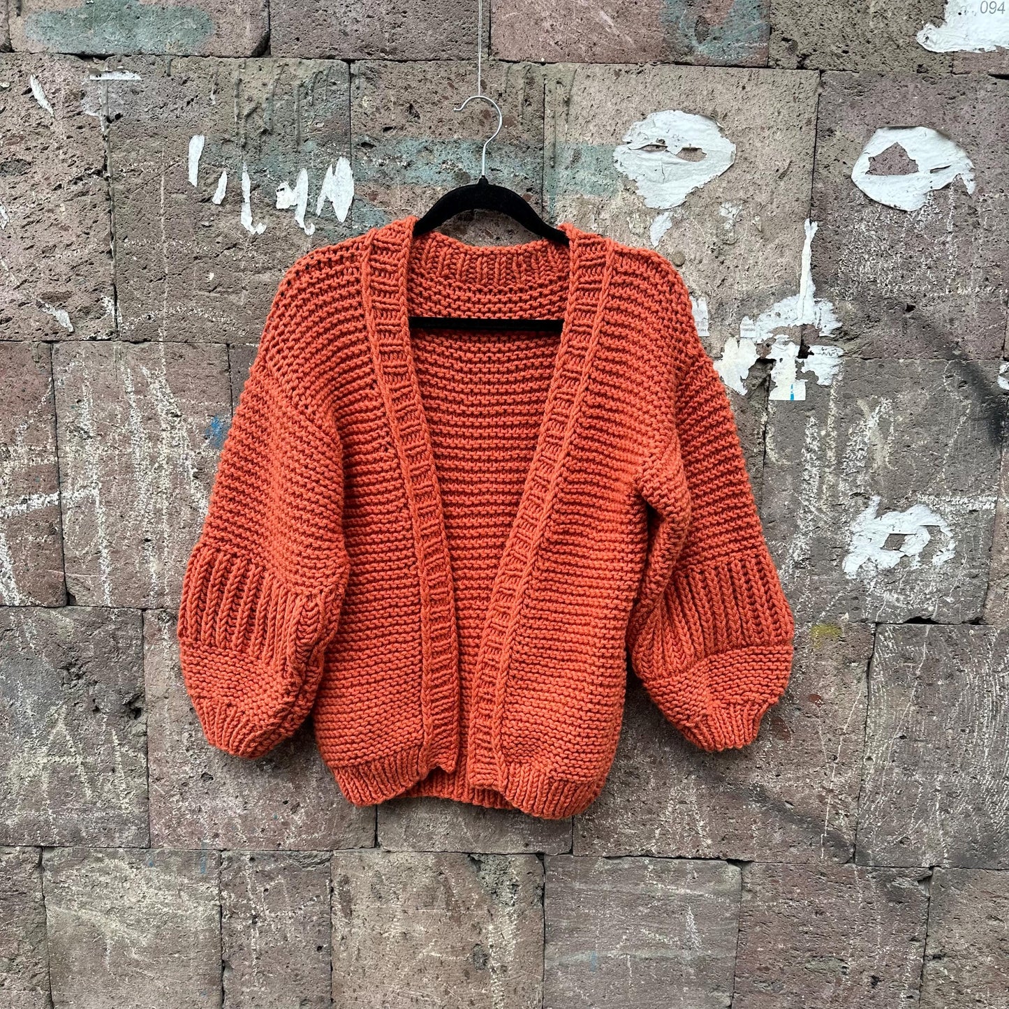 Chunky knit ripped cardigan Thick open front puff sleeves cardigan woman Wide sleeve cropped sweater cardigan Wool knit cardigan gift her