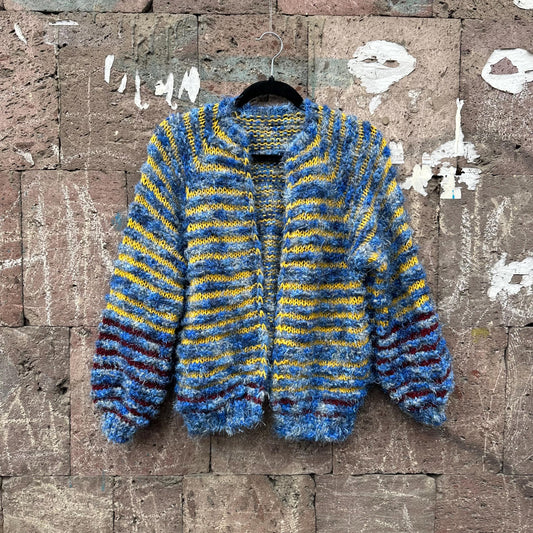Boho Wool Striped Fuzzy Hand Knit Cardigan by Garust