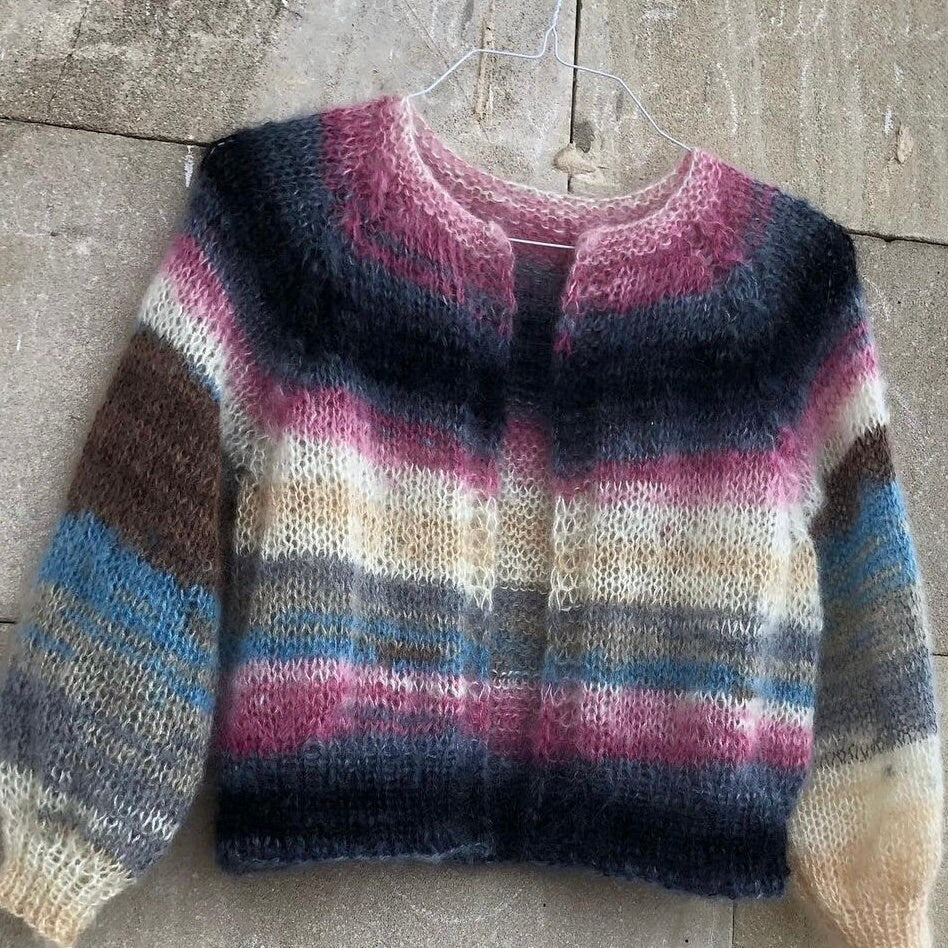 Mohair colorful cropped fuzzy cardigan Multi color open front cable knit raglan cardigan woman Abstract Boho Warm gift for women Christmas