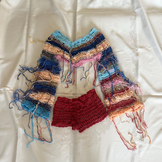 Cool y2k Bell long Sleeves Crop Top and Mesh Shorts 2 piece Festival Rave Crochet Outfit by Garust