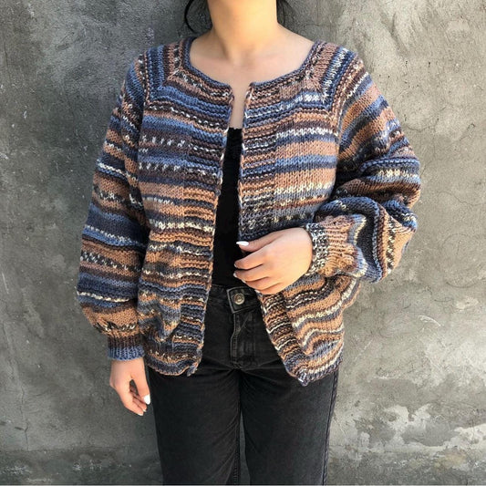 Multicolour Chunky Knit Open Front Wool Cardigan for Women’s by Garust