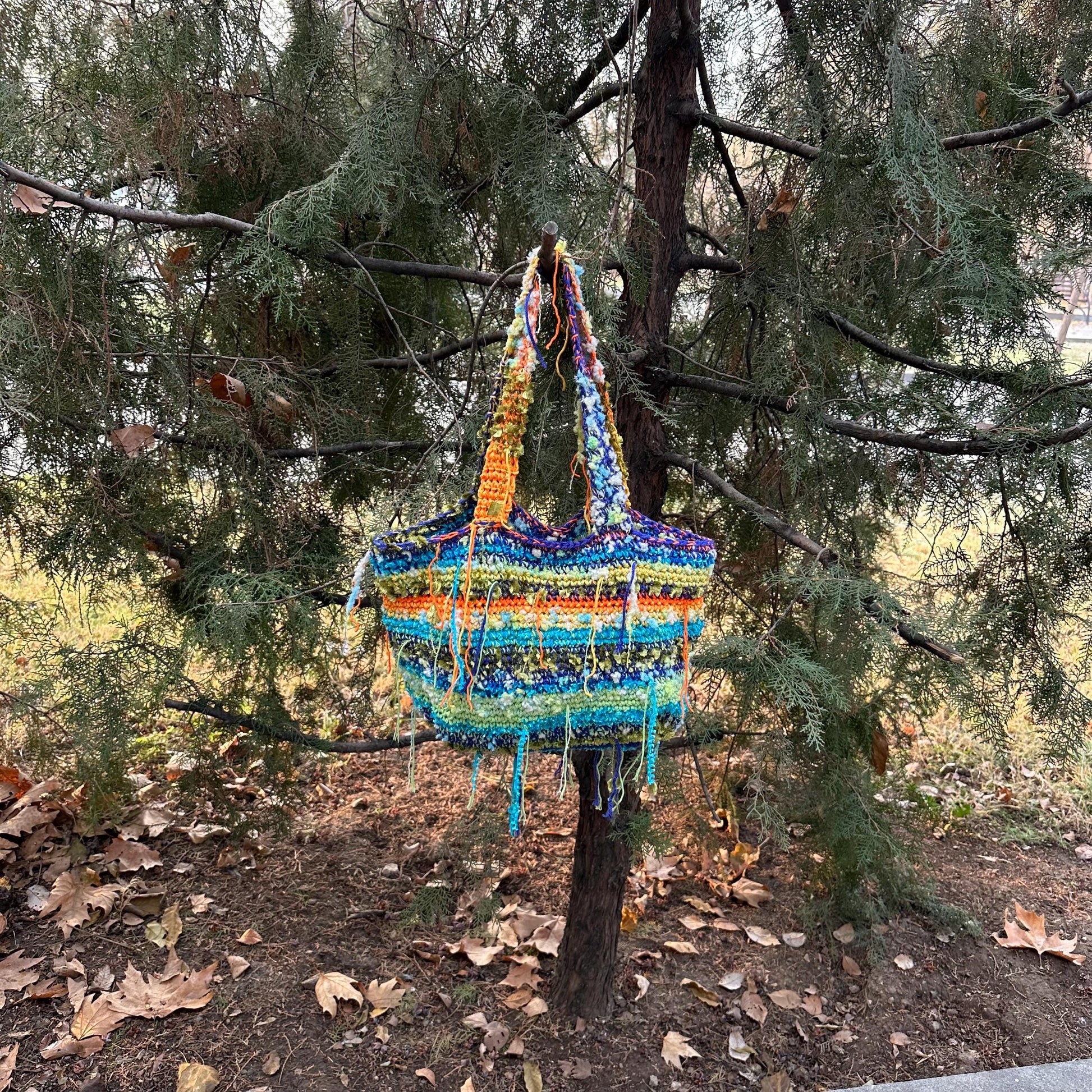 Boho Colorful Crochet Tote Bag by Garust