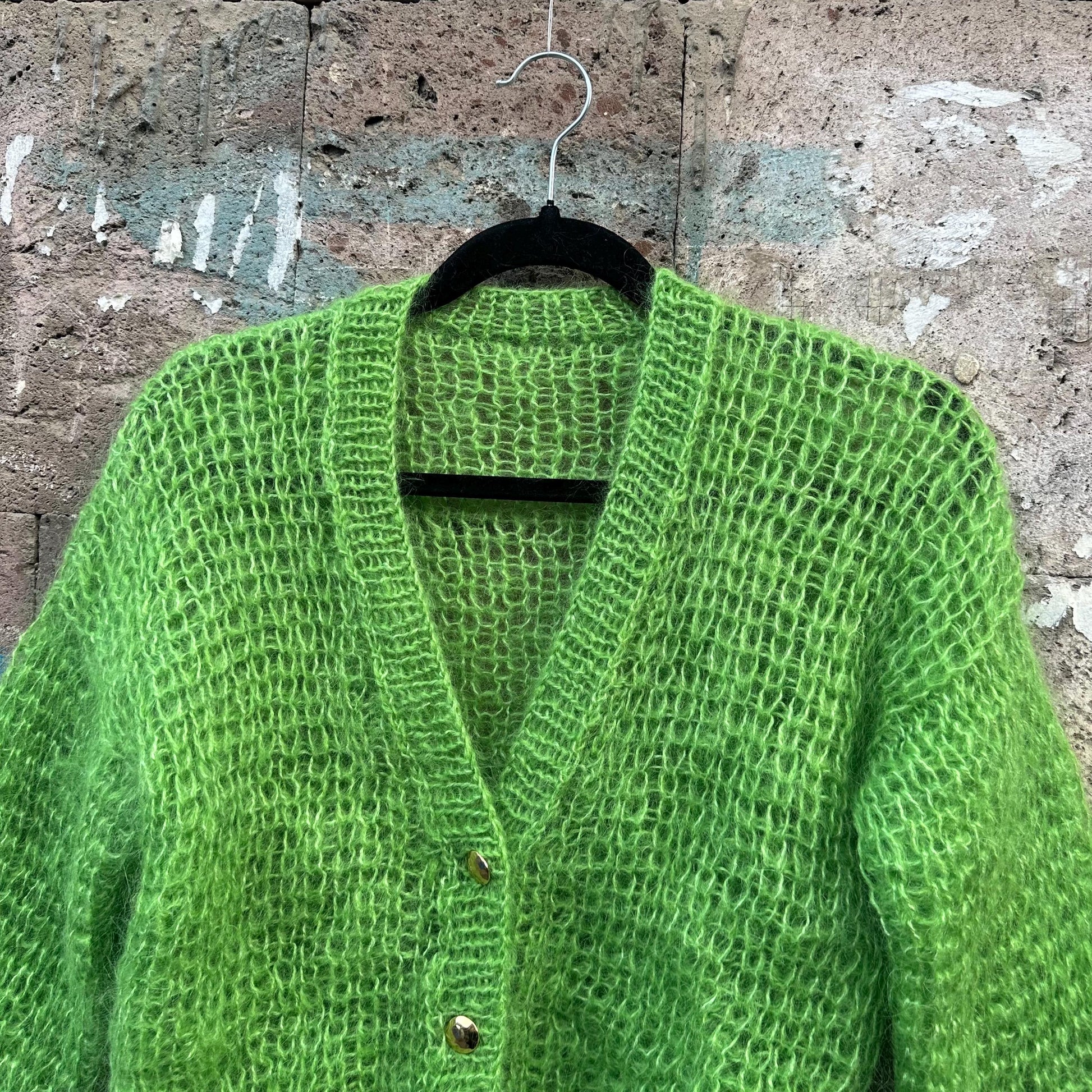Airy Fuzzy Mohair V neck Cardigan with Buttons by Garust