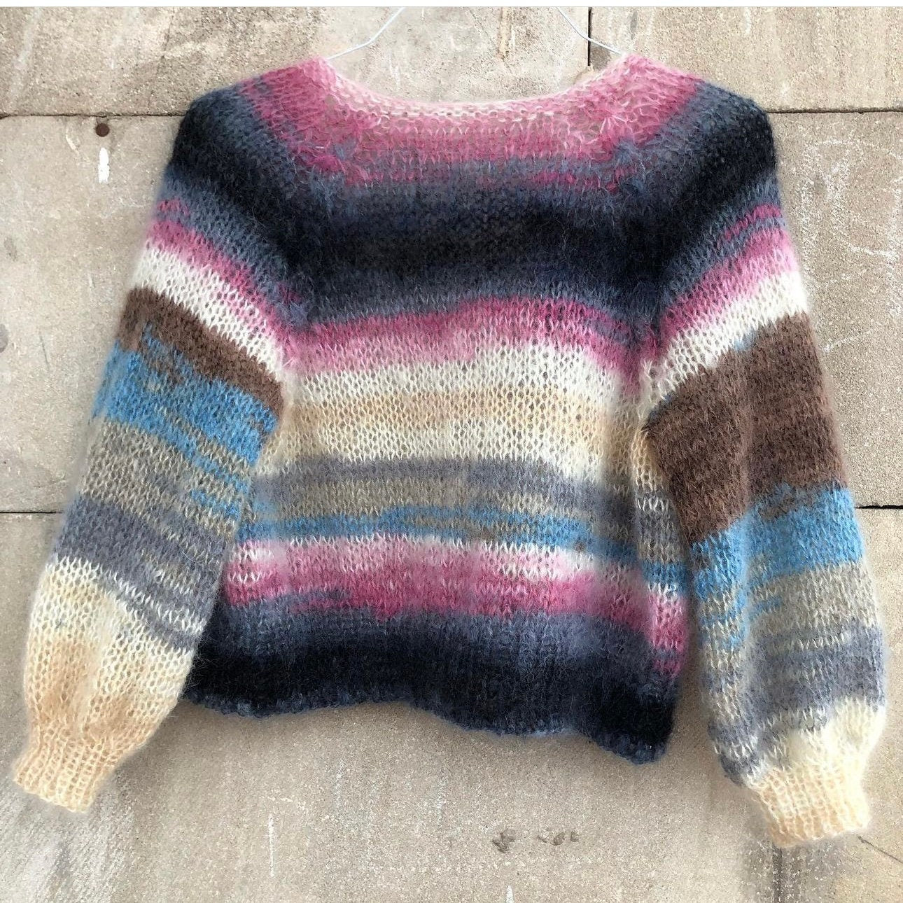 Mohair colorful cropped fuzzy cardigan Multi color open front cable knit raglan cardigan woman Abstract Boho Warm gift for women Christmas