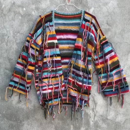 Multicolour Yarn Stash Cardigan Open Knit Festival Sweater by Garust