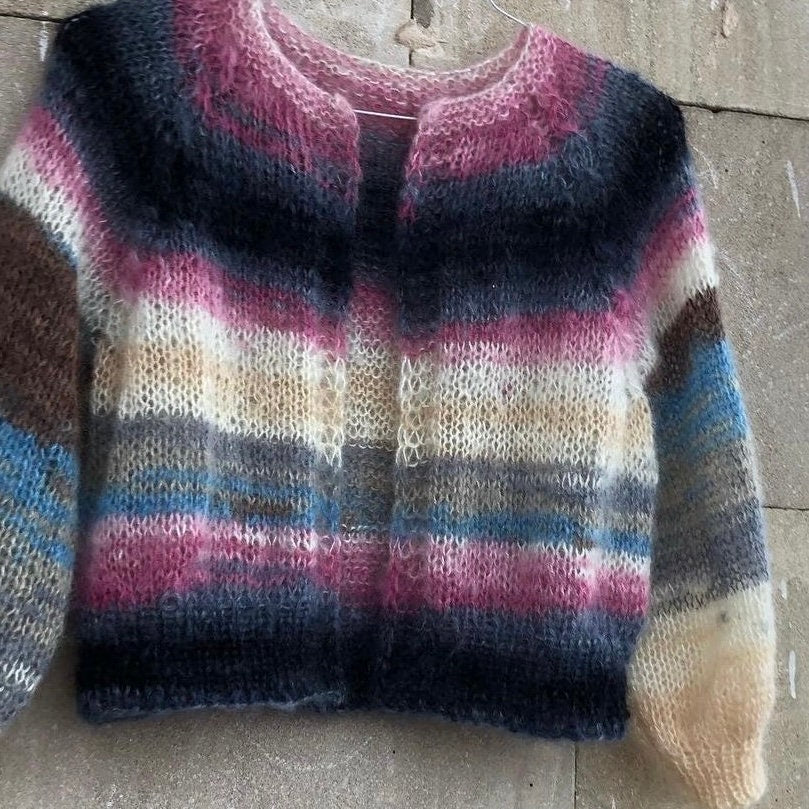 Mohair colorful cropped fuzzy cardigan Multi color open front cable knit raglan cardigan woman Abstract Boho Warm gift for women Christmas