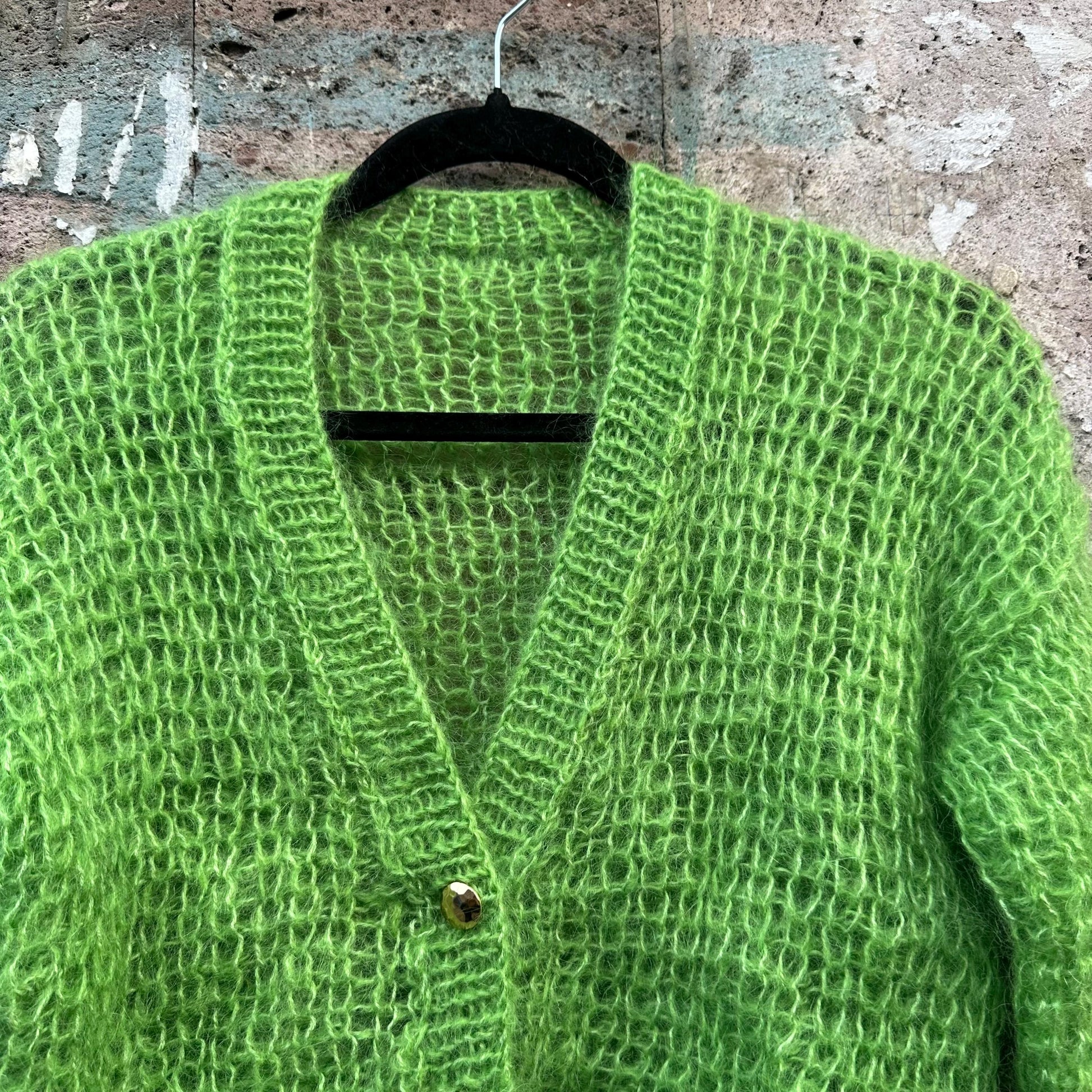 Handmade Fuzzy Mohair V neck Cardigan with Buttons by Garust
