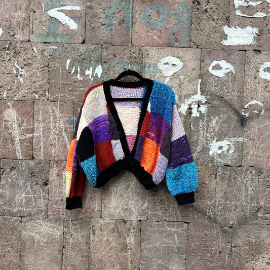 Patchwork Cardigan Multicolour Oversized Checkered Cardigan for Women by Garust