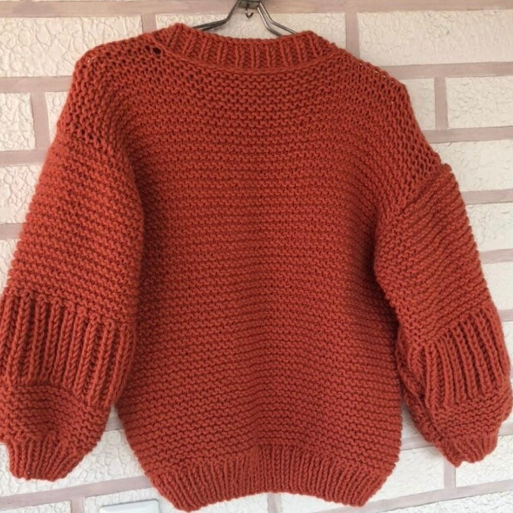 Chunky knit ripped cardigan Thick open front puff sleeves cardigan woman Wide sleeve cropped sweater cardigan Wool knit cardigan gift her