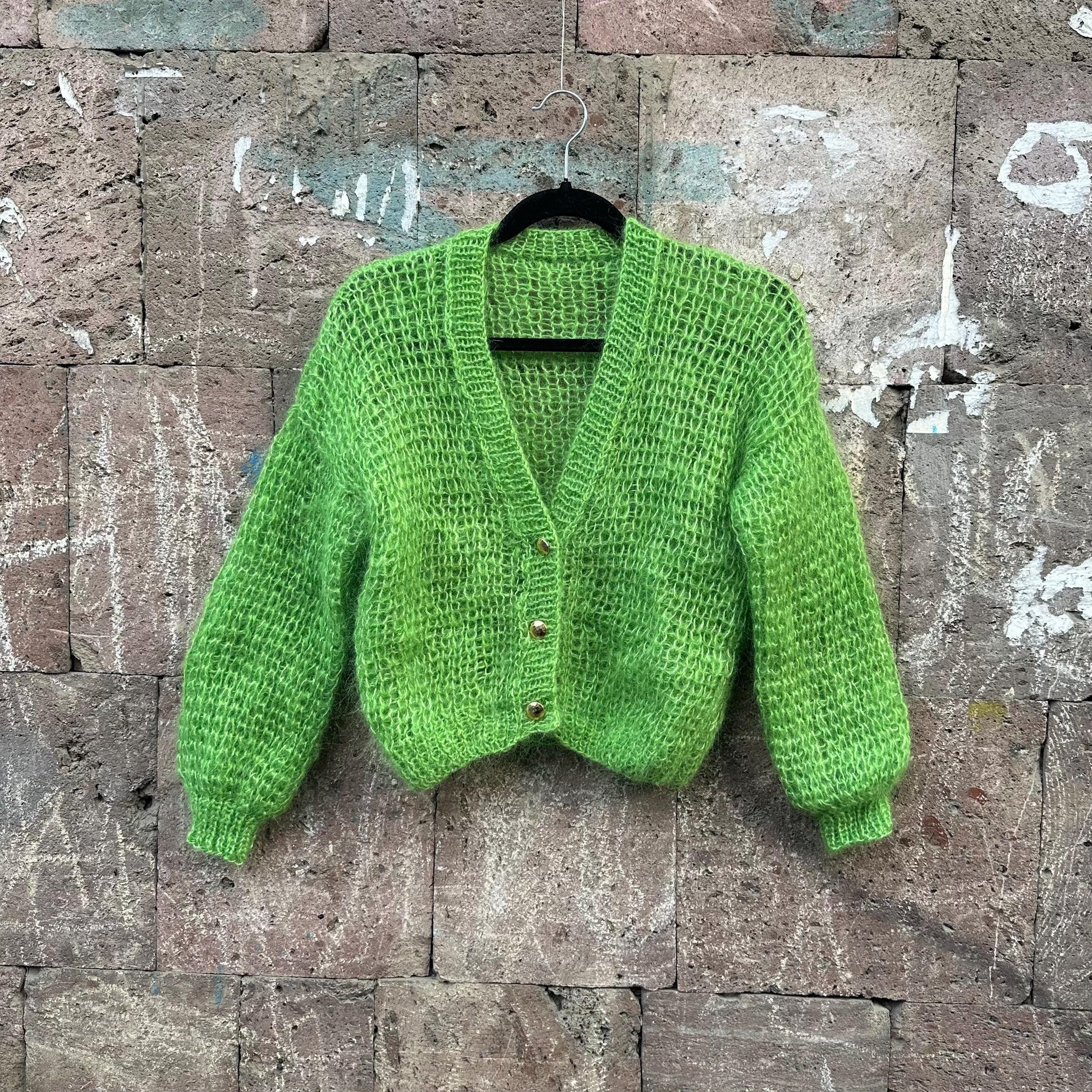 Fuzzy Mohair V neck Cardigan with Buttons by Garust