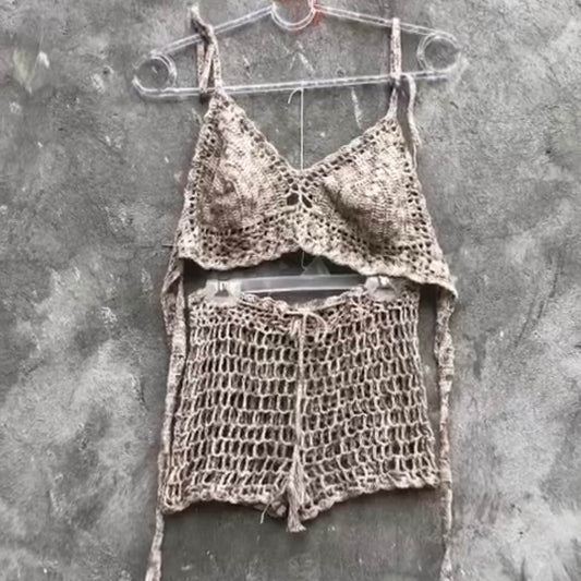 Festival Bralette and Mesh Shorts Two Piece Set for Women’s by Garust