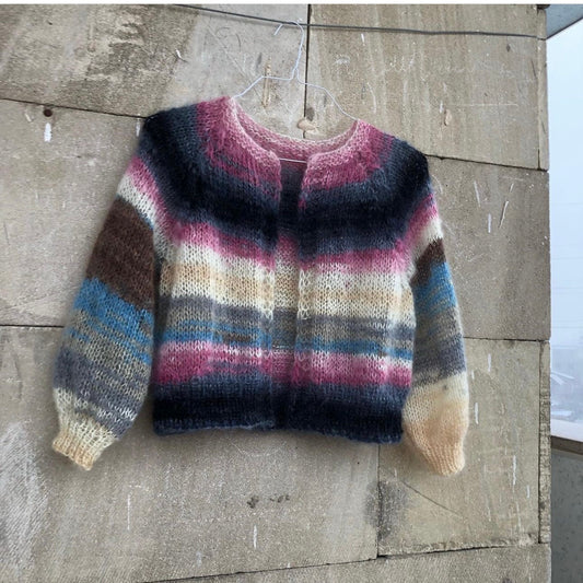 Mohair colorful cropped fuzzy cardigan Multi color open front cable knit raglan cardigan woman Abstract Boho Warm gift for women Christmas