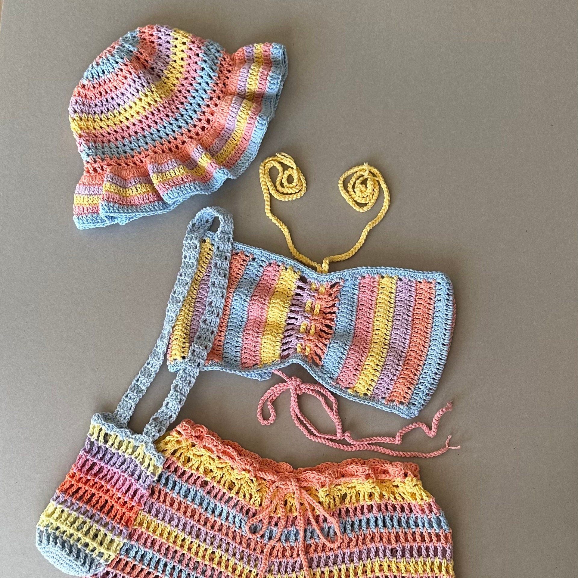 Pastel Festival Crochet Set Outfit Women 4 pcs by Garust