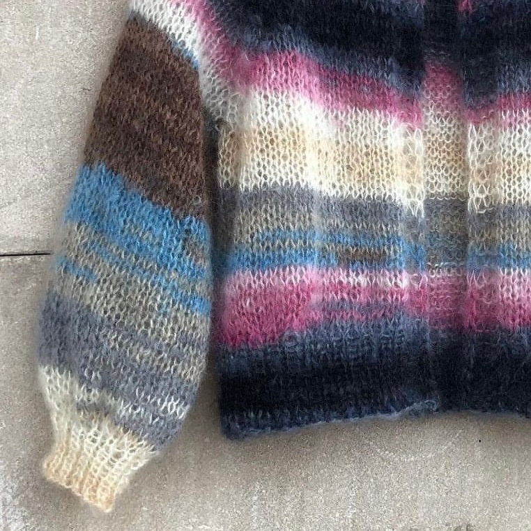 Mohair colorful cropped fuzzy cardigan Multi color open front cable knit raglan cardigan woman Abstract Boho Warm gift for women Christmas