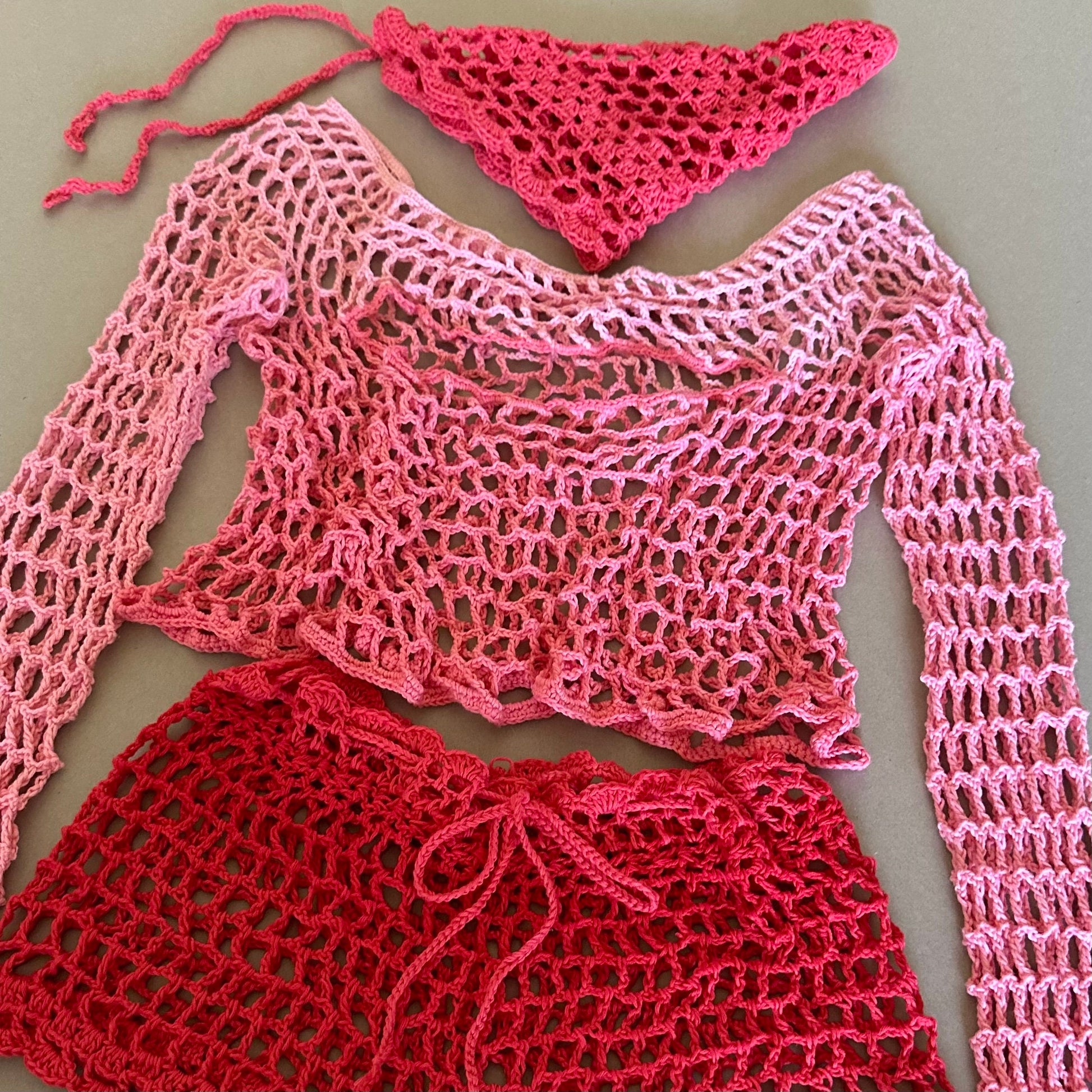 Long Sleeve Cut Out Open Front Top Mesh Shorts and Bandana 3 pcs Set Outfit for Women’s by Garust