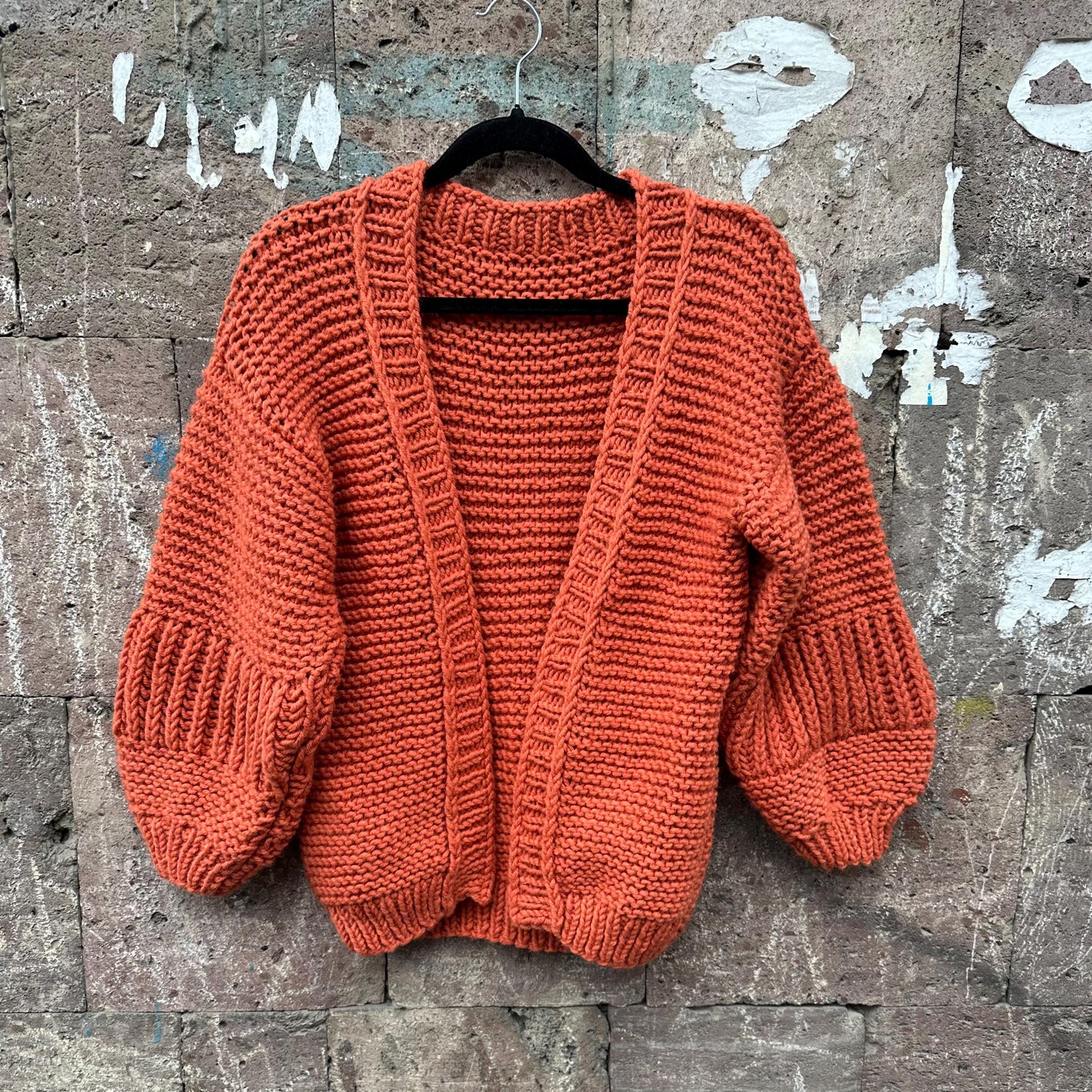 Chunky knit ripped cardigan Thick open front puff sleeves cardigan woman Wide sleeve cropped sweater cardigan Wool knit cardigan gift her