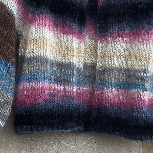 Mohair colorful cropped fuzzy cardigan Multi color open front cable knit raglan cardigan woman Abstract Boho Warm gift for women Christmas