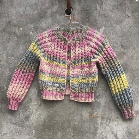 Multicolour Mohair Cropped Ribbed Cardigan for Women’s by Garust