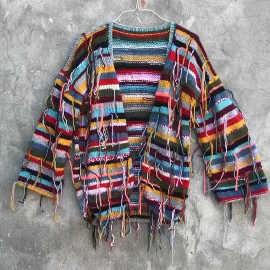 Multicolour Yarn Stash Cardigan Open Knit Festival Boho Sweater by Garust