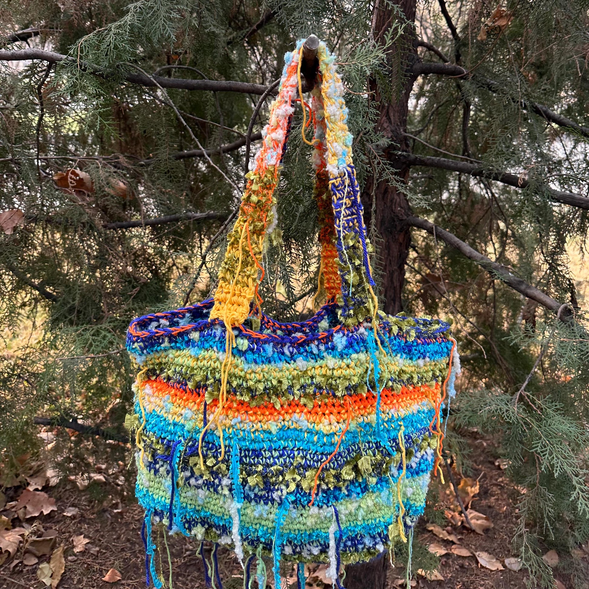 Boho Colorful Crochet Shoulder Bag Yarn Tassels Decor by Garust
