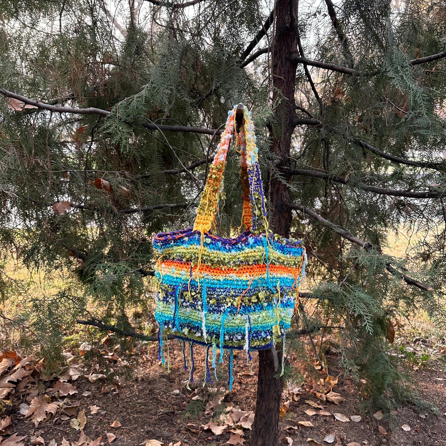Striped Boho Colorful Crochet Shoulder Bag by Garust