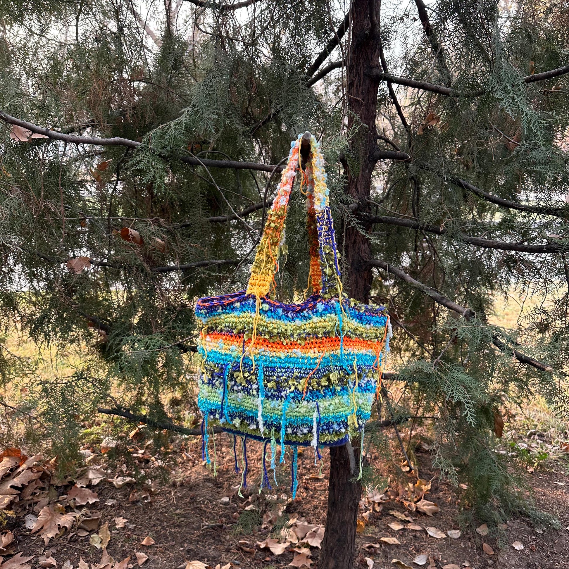 Striped Boho Colorful Crochet Shoulder Bag by Garust