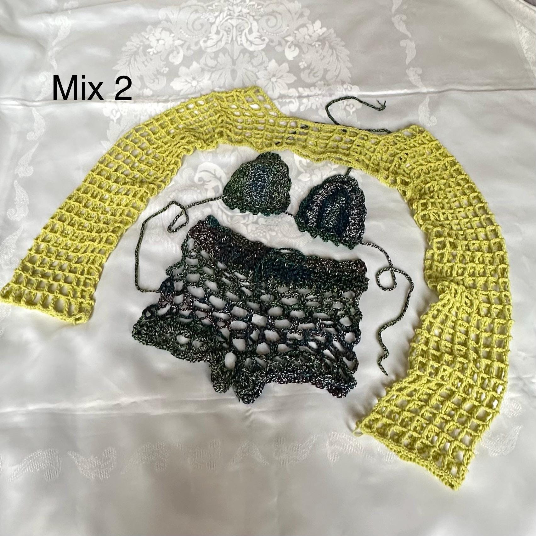 Festival 3 Pcs Crochet Set Outfit Boho Long Sleeve Crop Top Bra and Mesh Shorts for Women’s by Garust