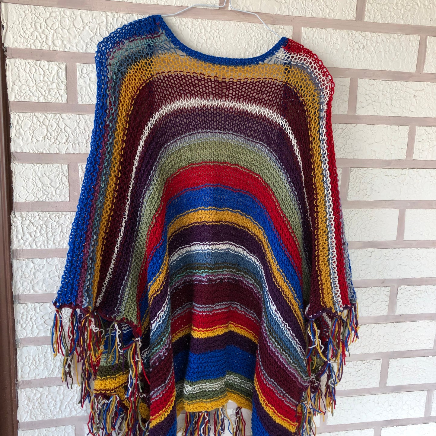 Boho Festival Poncho Wrap | Multicolour Striped Fringe Poncho by Garust