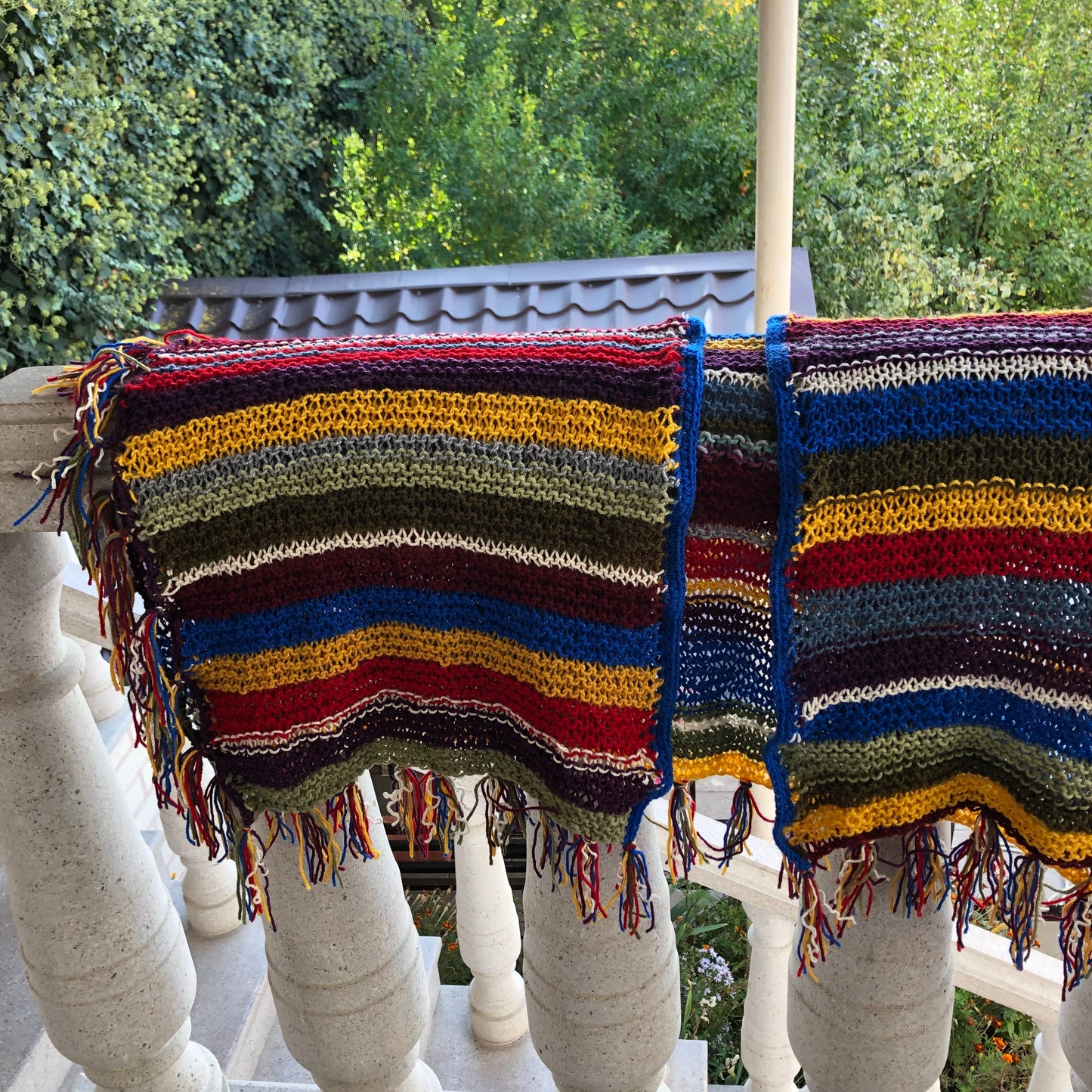 Boho Festival Poncho Wrap | Multicolour Striped Fringe Poncho by Garust
