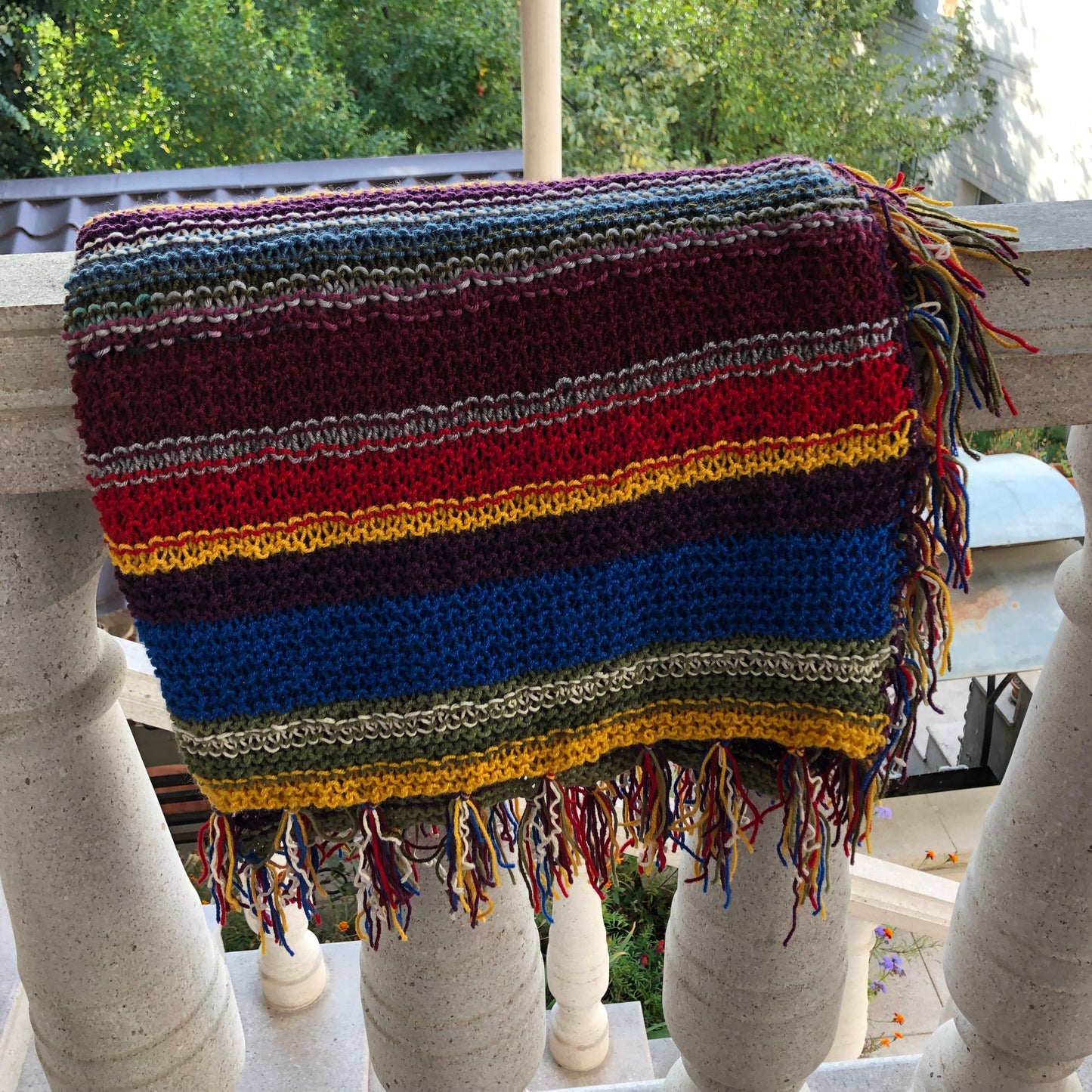 Boho Festival Poncho Wrap | Multicolour Striped Fringe Poncho by Garust