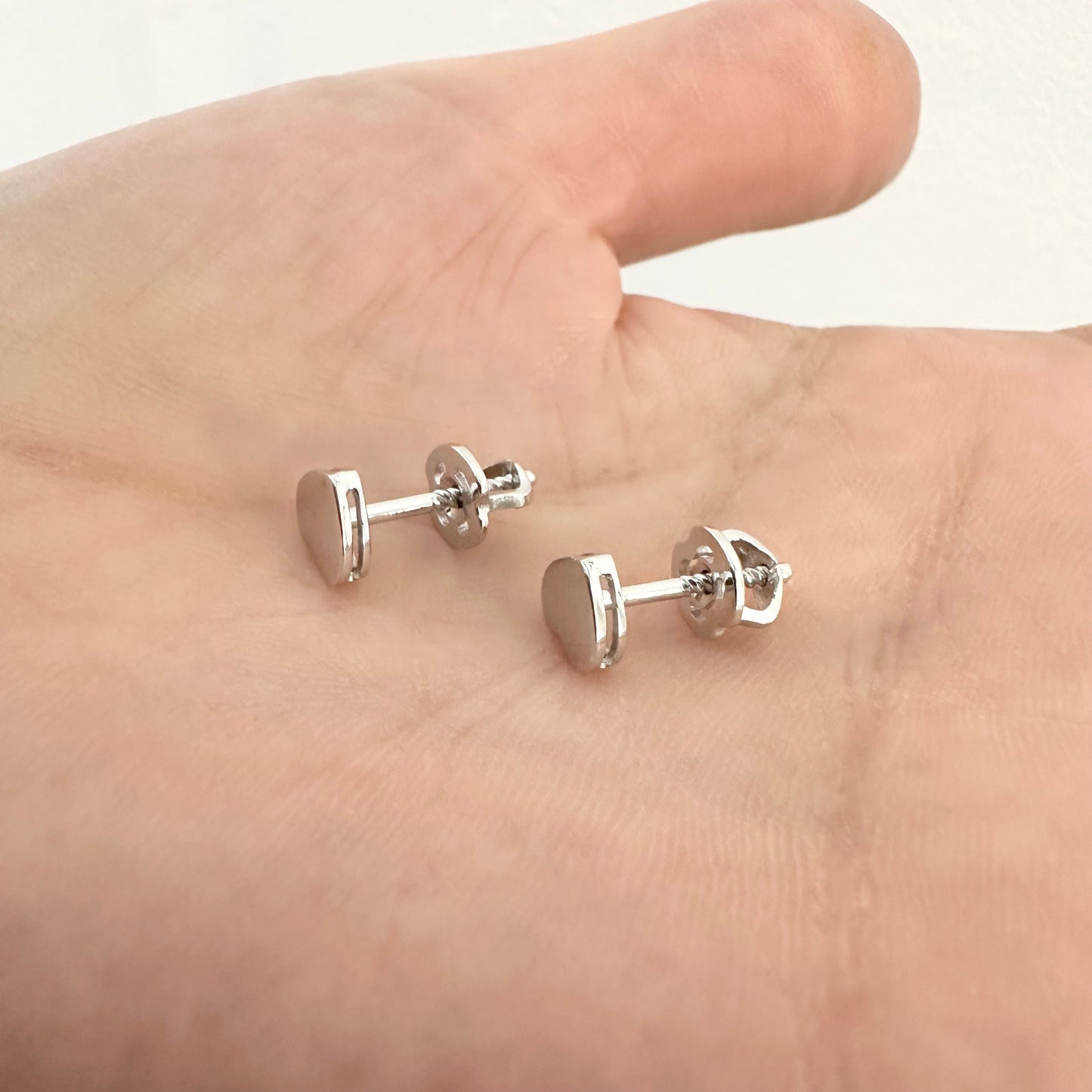 14k Solid Gold Hearts Stud Earrings | Real White Gold Studs | Minimalist Jewelry by Garust