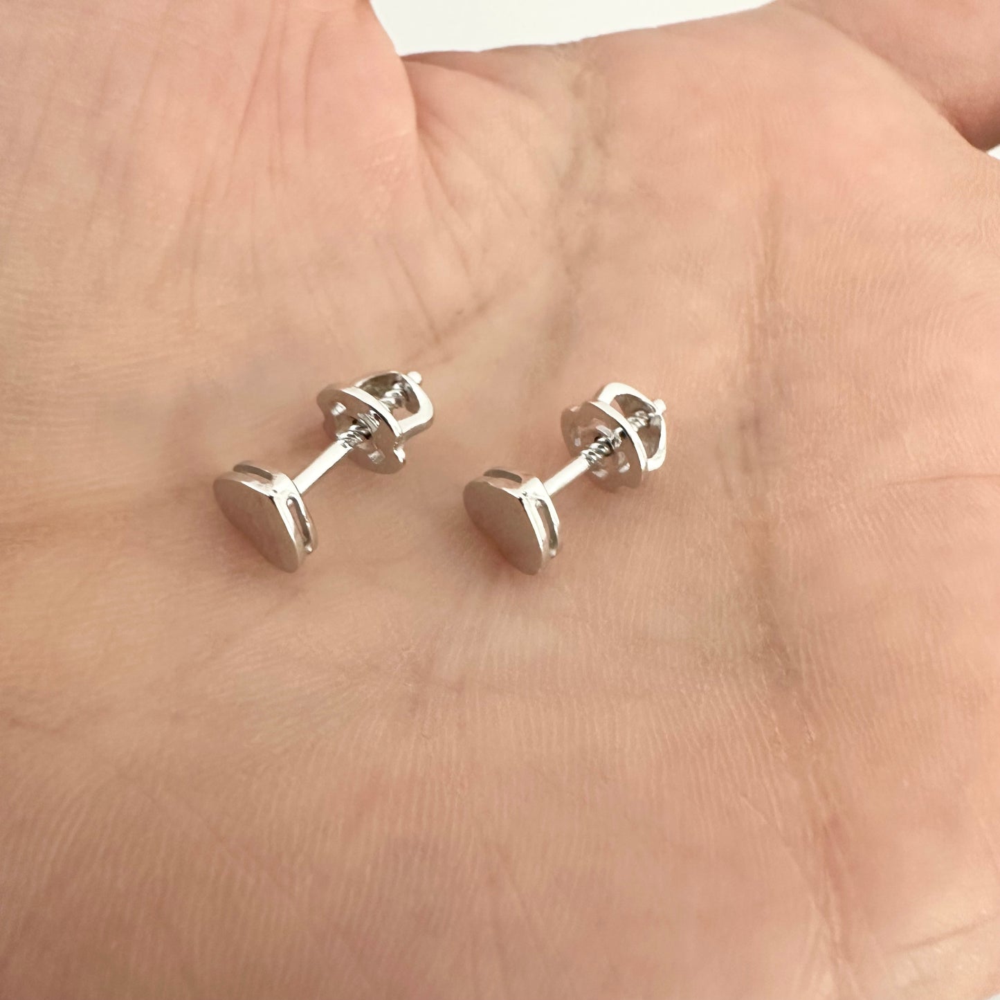 14k Solid Gold Hearts Stud Earrings | Real White Gold Studs | Minimalist Jewelry by Garust