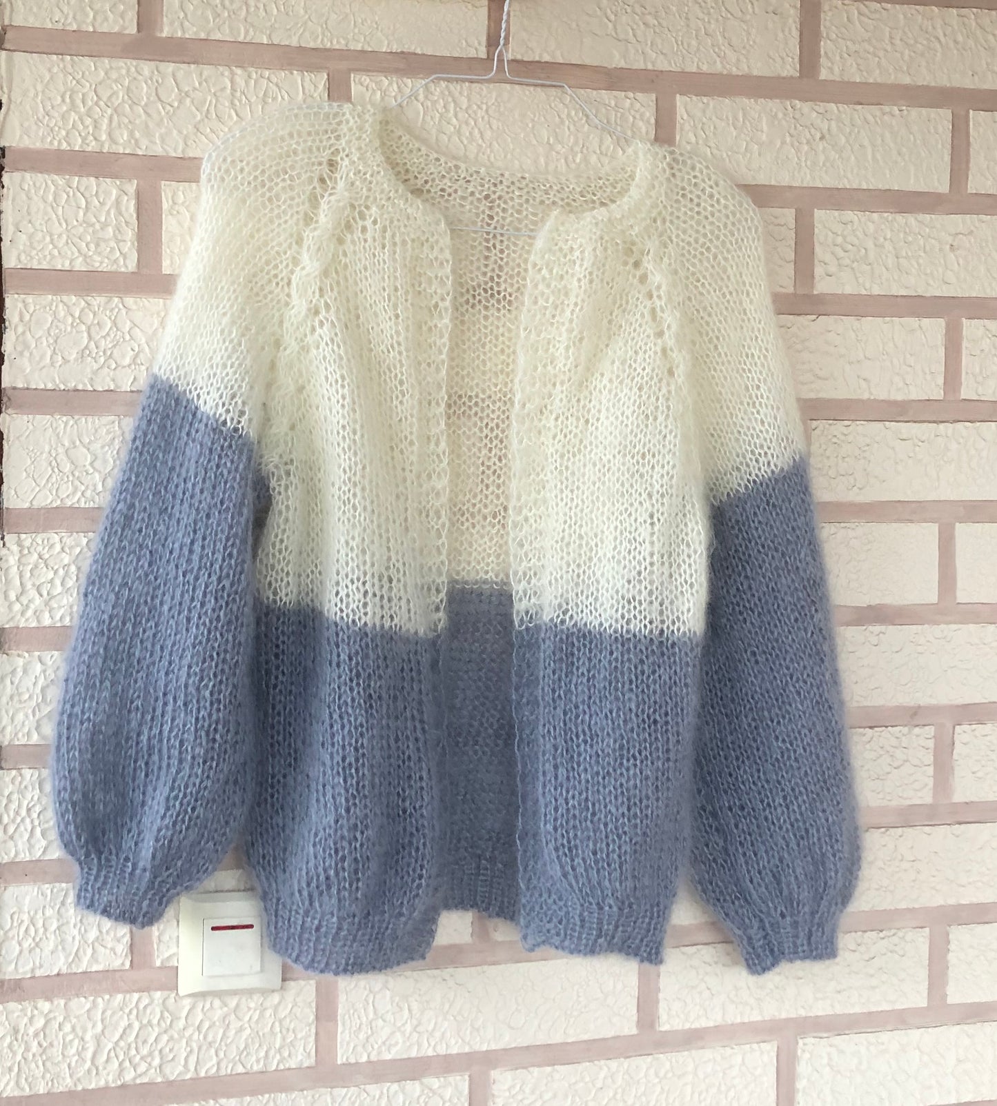 Mohair Colour Block Cardigan | Fuzzy Mohair Cardigan Open Front | Cable Knit Airy Bomber Jacket by Garust