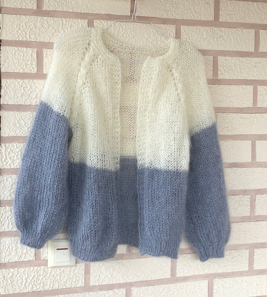 Mohair Colour Block Cardigan | Fuzzy Mohair Cardigan Open Front | Cable Knit Airy Bomber Jacket by Garust