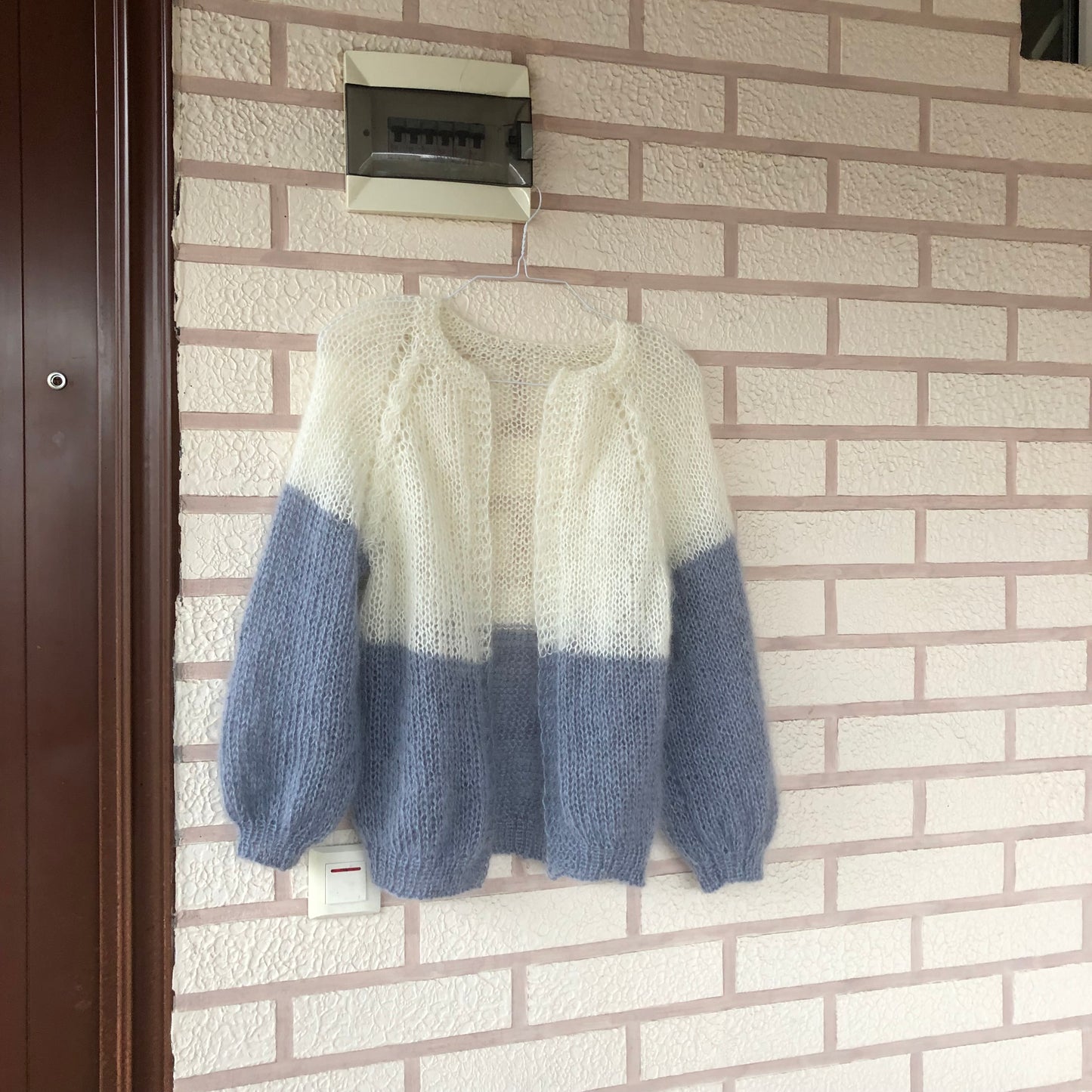 Mohair Colour Block Cardigan | Fuzzy Mohair Cardigan Open Front | Cable Knit Airy Bomber Jacket by Garust