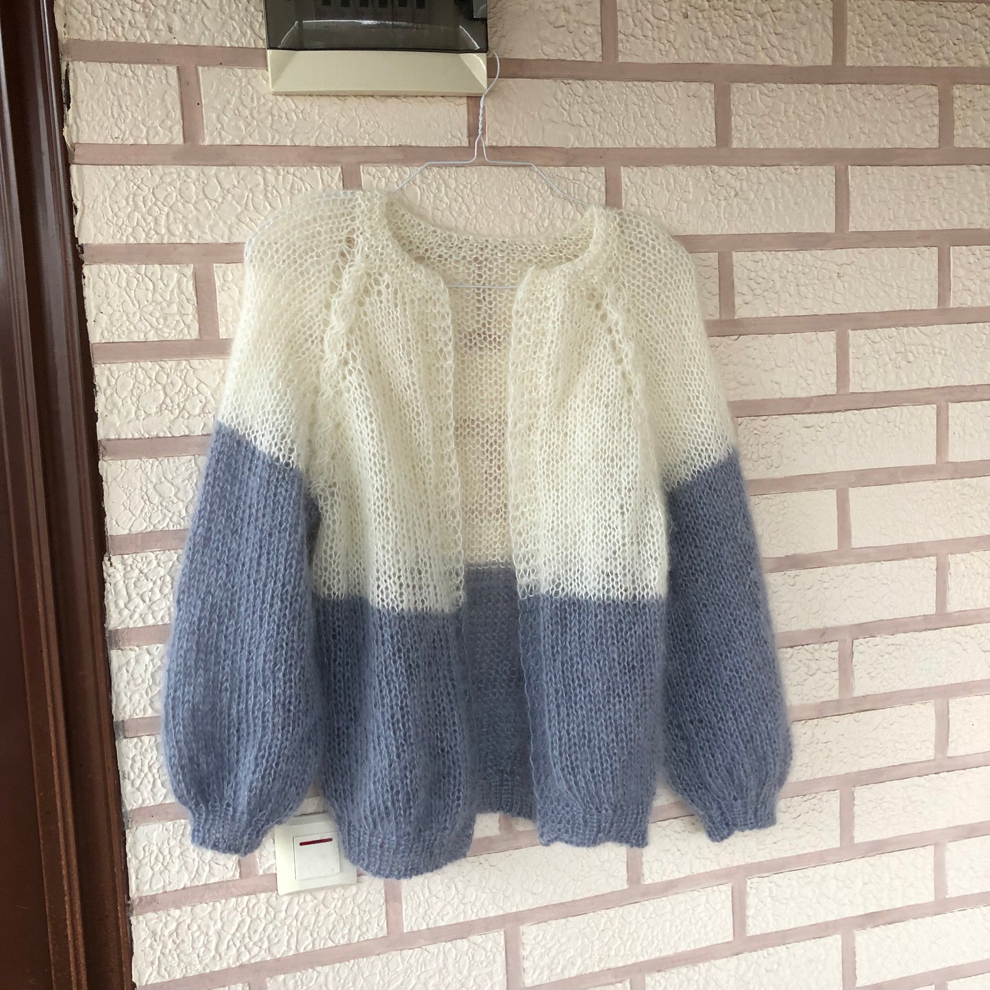 Mohair Colour Block Cardigan | Fuzzy Mohair Cardigan Open Front | Cable Knit Airy Bomber Jacket by Garust