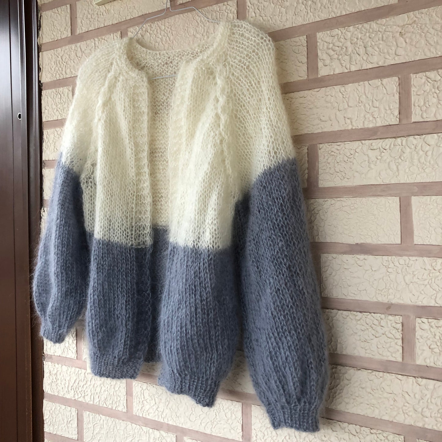 Mohair Colour Block Cardigan | Fuzzy Mohair Cardigan Open Front | Cable Knit Airy Bomber Jacket by Garust