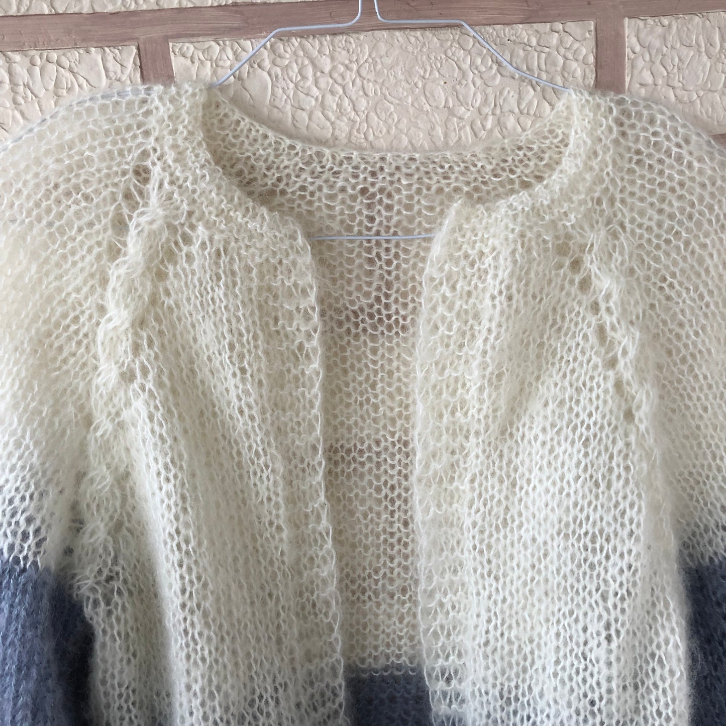 Mohair Colour Block Cardigan | Fuzzy Mohair Cardigan Open Front | Cable Knit Airy Bomber Jacket by Garust