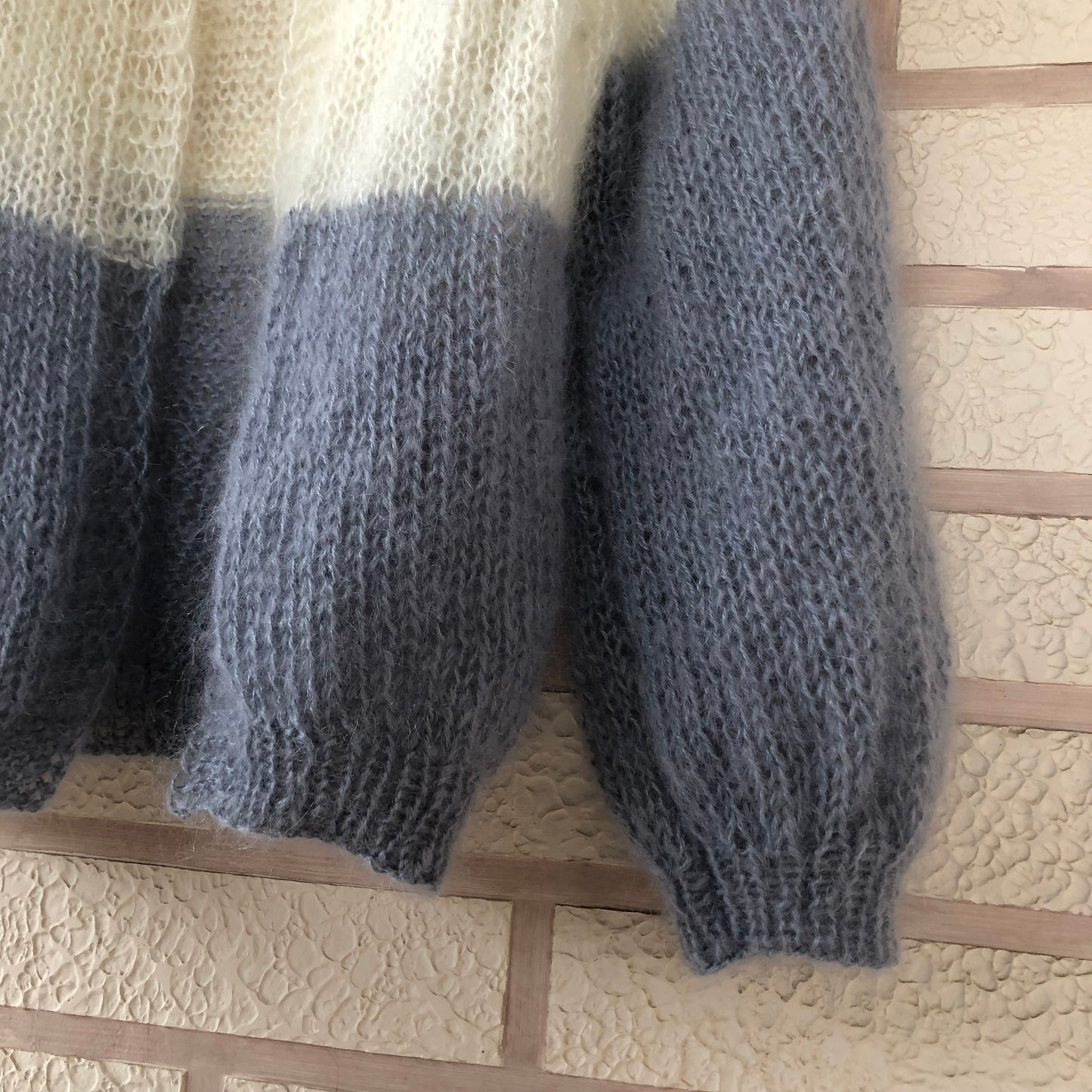 Mohair Colour Block Cardigan | Fuzzy Mohair Cardigan Open Front | Cable Knit Airy Bomber Jacket by Garust