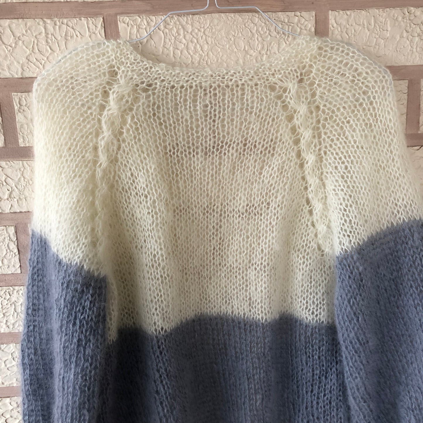 Mohair Colour Block Cardigan | Fuzzy Mohair Cardigan Open Front | Cable Knit Airy Bomber Jacket by Garust