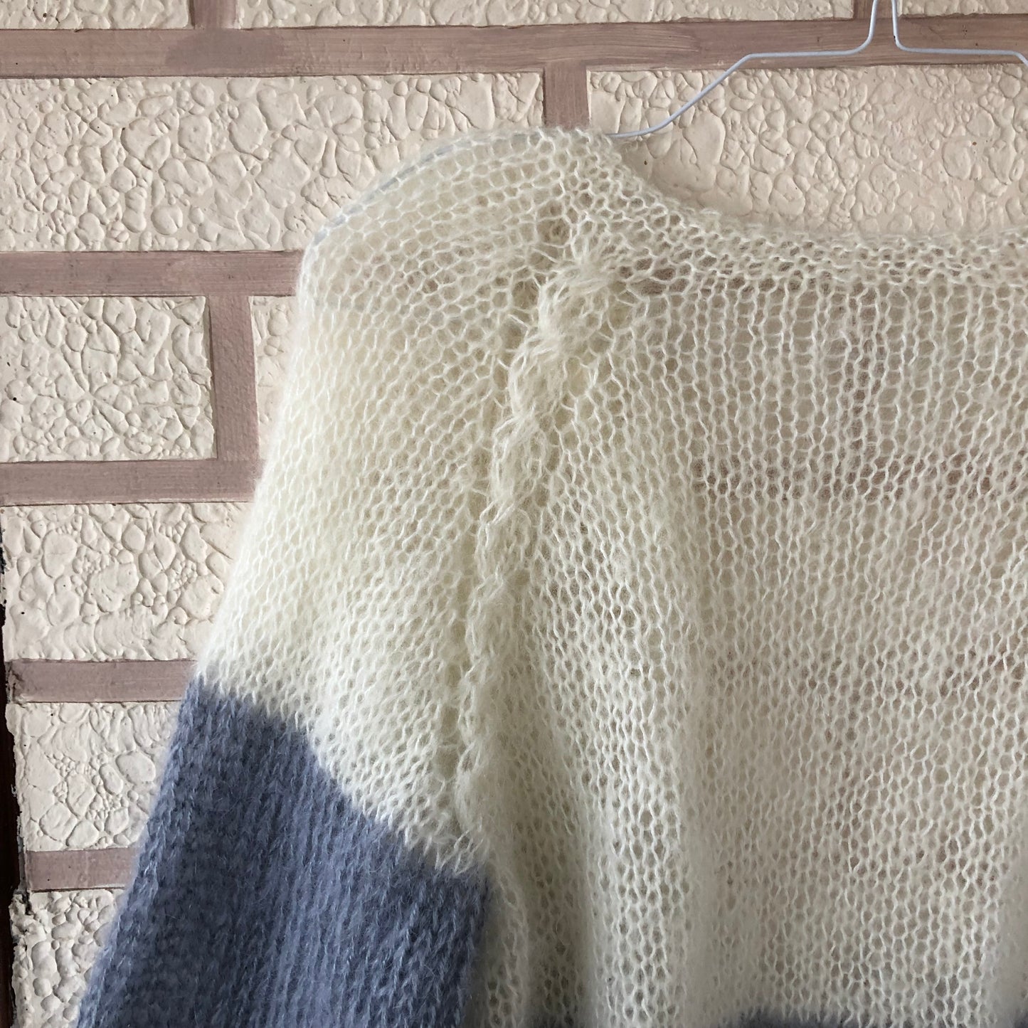 Mohair Colour Block Cardigan | Fuzzy Mohair Cardigan Open Front | Cable Knit Airy Bomber Jacket by Garust