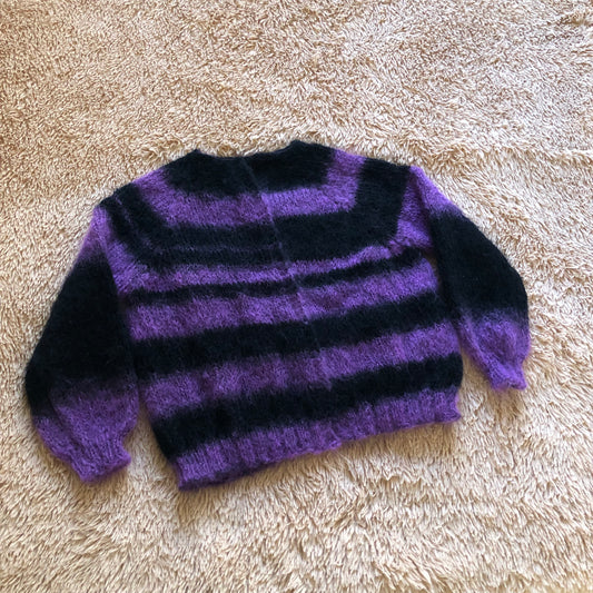 Fuzzy Mohair Crop Cardigan | Purple & Black Knit Sweater for Women by Garust